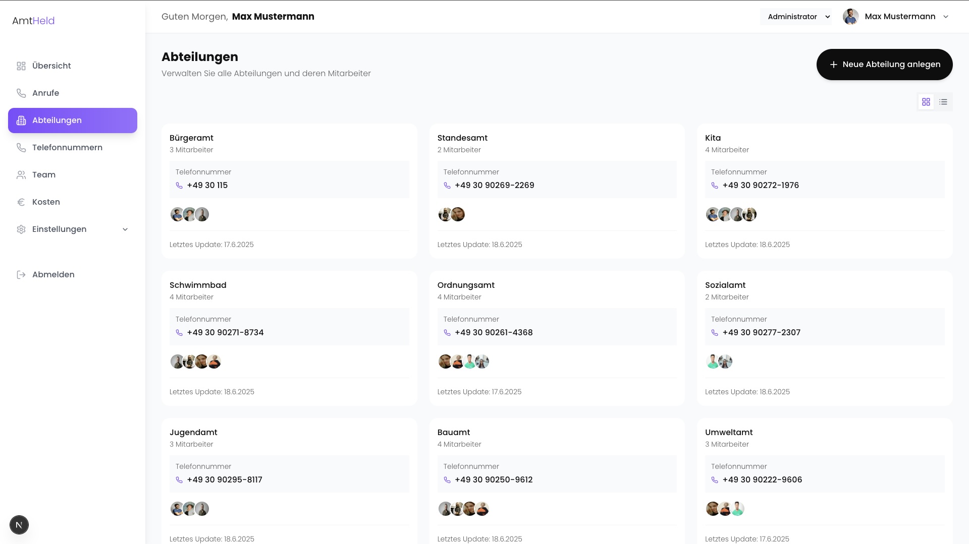 Individuelle Abteilungen mit eigener Gesprächslogik
